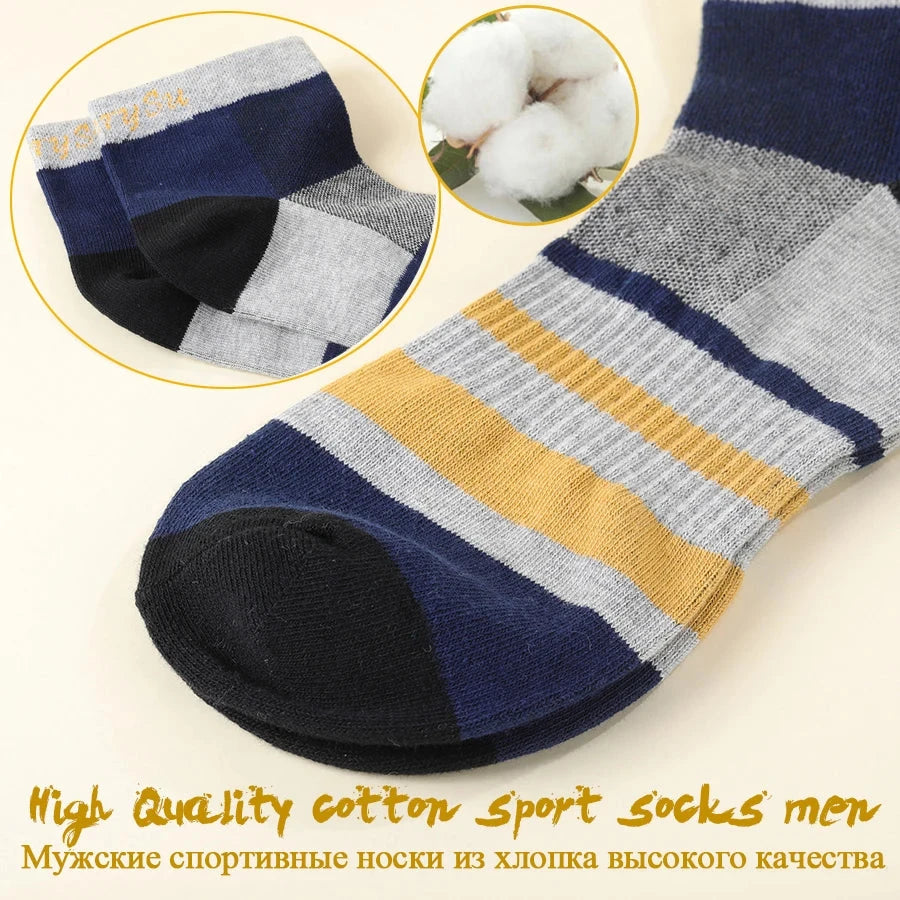5 Pairs/Lot Running Socks Men Casual Outdoor Sports Cotton Black Grey Blue Athletic Stripes 14 Colors Travel Male Husband Gifts GlowCart