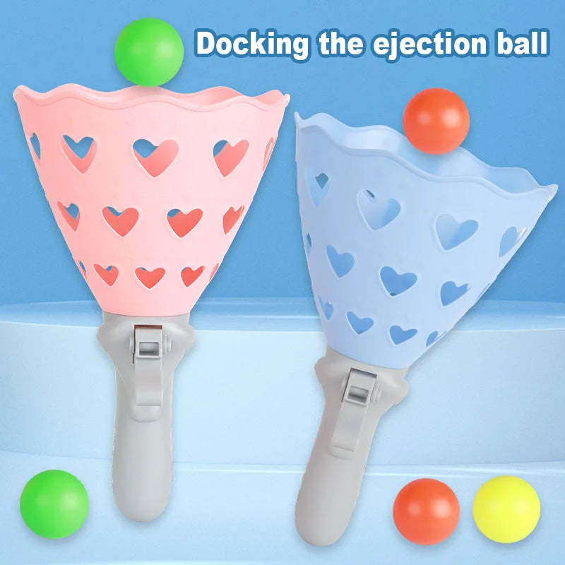 Outdoor Indoor Game Activities for Kids, 5.9 Inch Pop-Pass-Catch Ball Game with 2 Catch Launcher Baskets and 6 Balls, Yard Games GlowCart