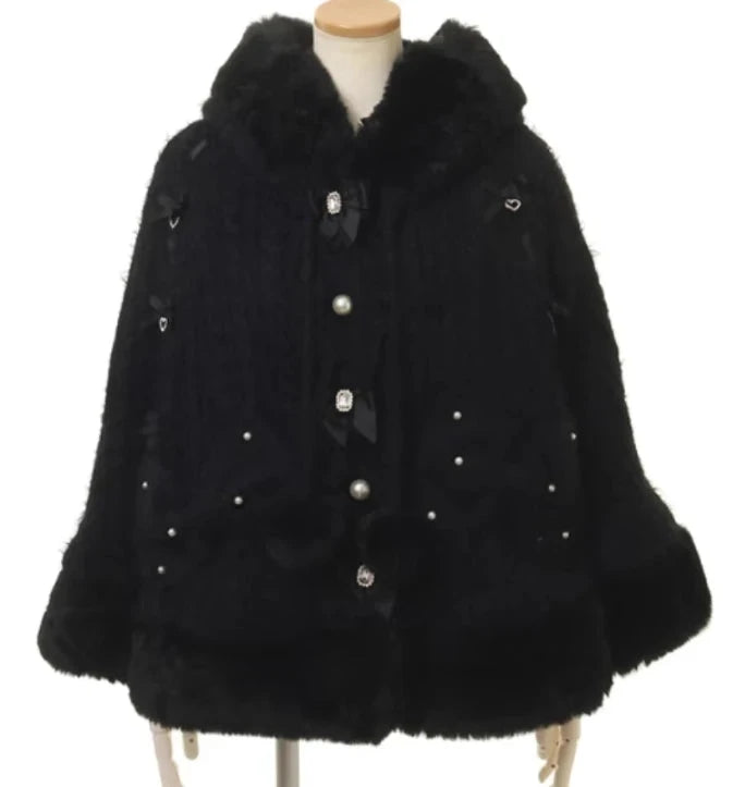 Japanese Liz Sweet Princess Faux Rabbit Fur Cape Coat Women GlowCart