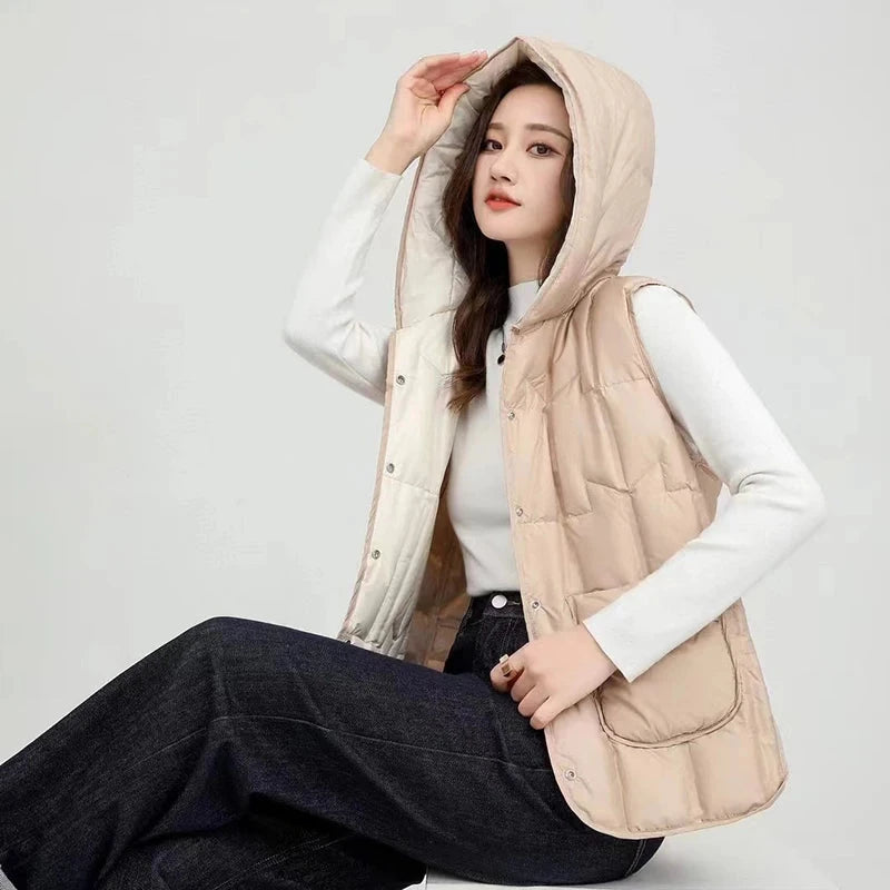 Autumn Winter Lightweight Hooded Down Vest Female Single GlowCart