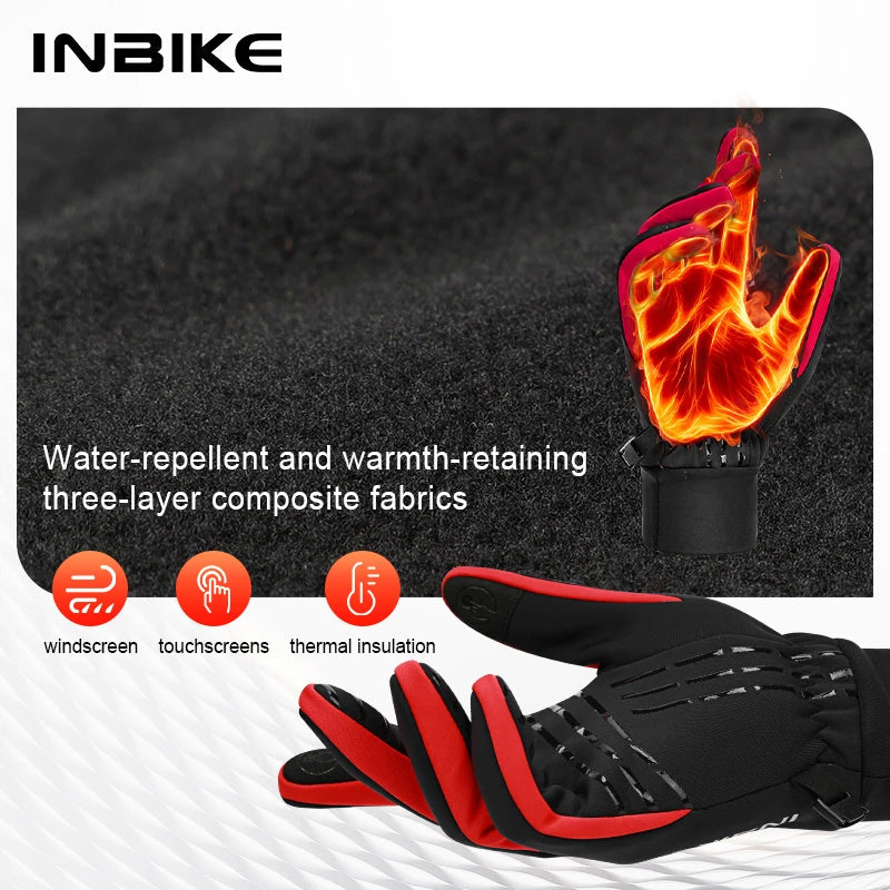 INBIKE Winter Gloves for Men Women Thermal Fleece Cycling Gloves Full Finger Touchscreen Anti-Shock Road Mountain Bicycle Gloves GlowCart