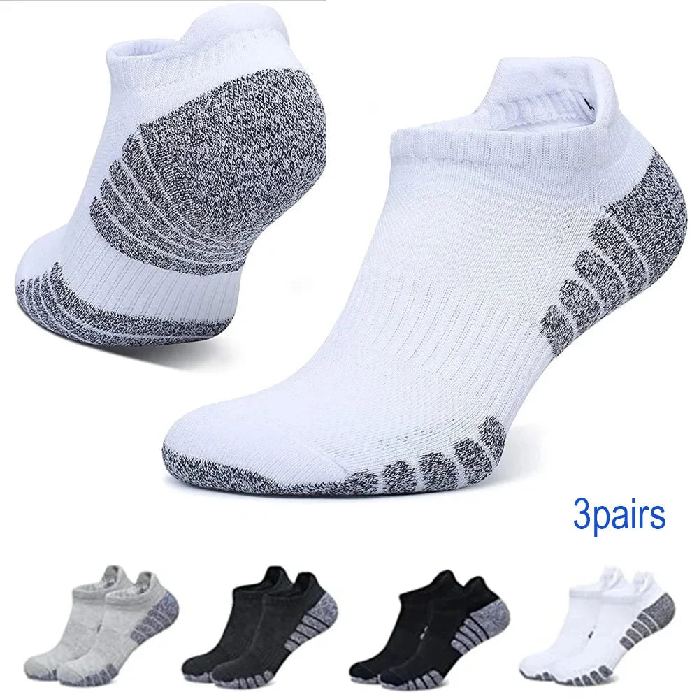 3pairs thickened towel bottom running socks mesh boat socks non-slip breathable sports socks Low cut Men's socks Women's socks GlowCart