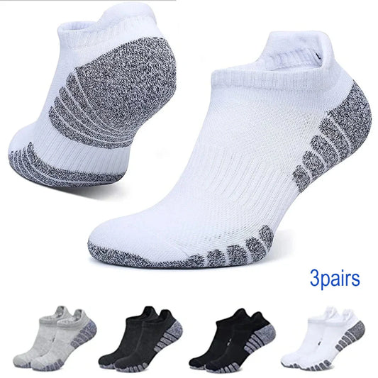 3pairs thickened towel bottom running socks mesh boat socks non-slip breathable sports socks Low cut Men's socks Women's socks GlowCart