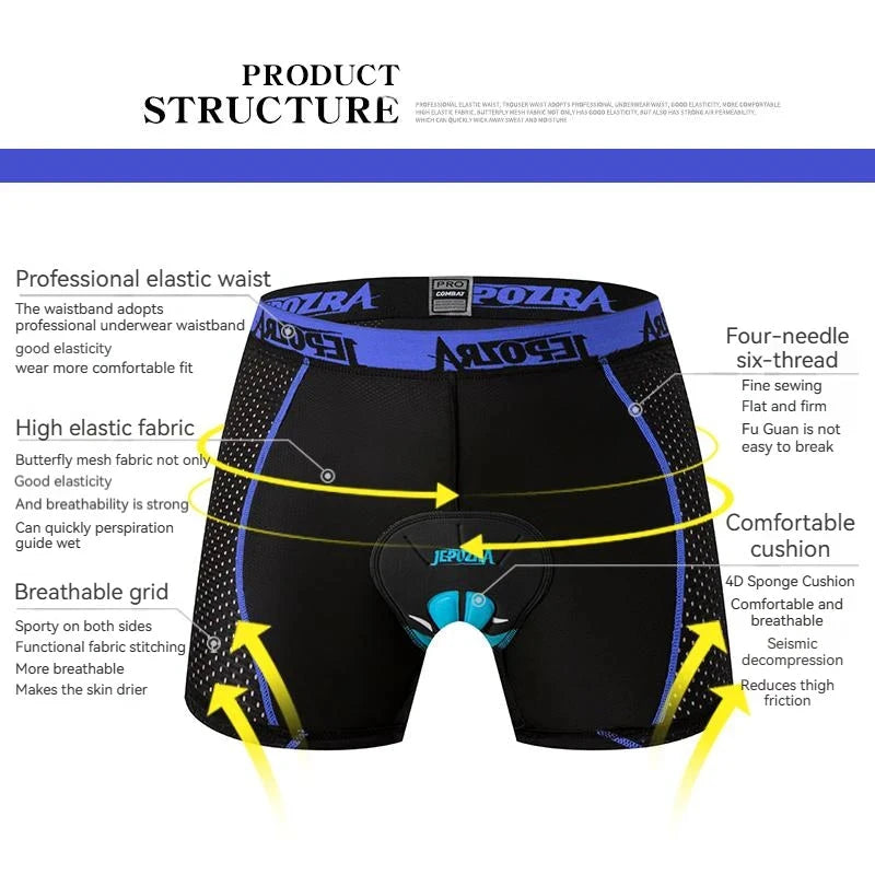 JEPOZRA Breathable Cycling Shorts for Men, 4D Gel Pad, Shockproof Bike Panties, Mountain Bike, Road Bike Underwear GlowCart