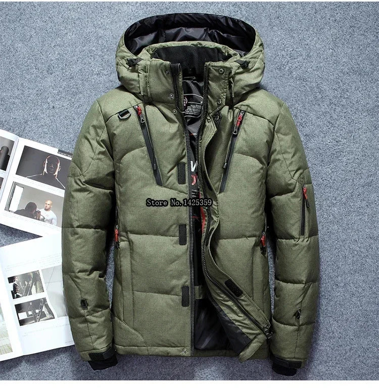 -20 Degree Winter Parkas Men Down Jacket Male White Duck Down Jacket Hooded Outdoor Thick Warm Padded Snow Coat Oversized M-4XL GlowCart