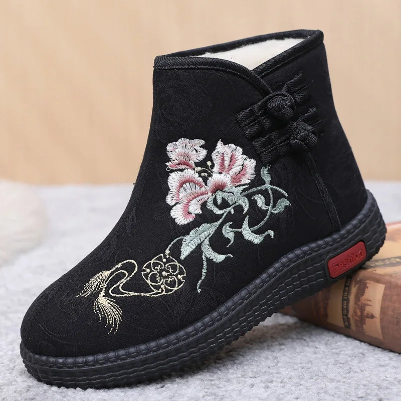 Winter Cloth Shoes Ethnic Style Botas Mujer Women's Shoes Zapatos Short Warm Boots Woman Bootie Embroidered Cotton Women Boots GlowCart
