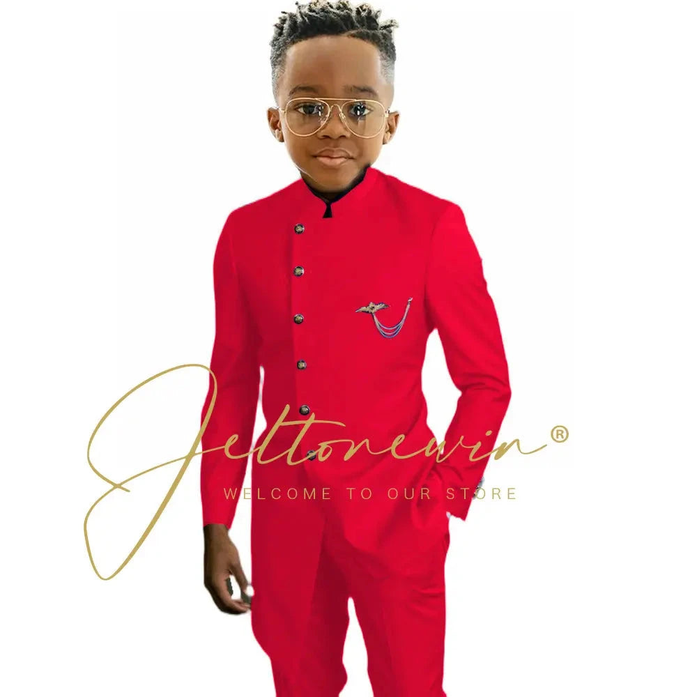 Royal Blue African Design Boys Suits Set For Wedding Formal Tuxedo Kids Costume Piano Performance Children Tailor Made GlowCart