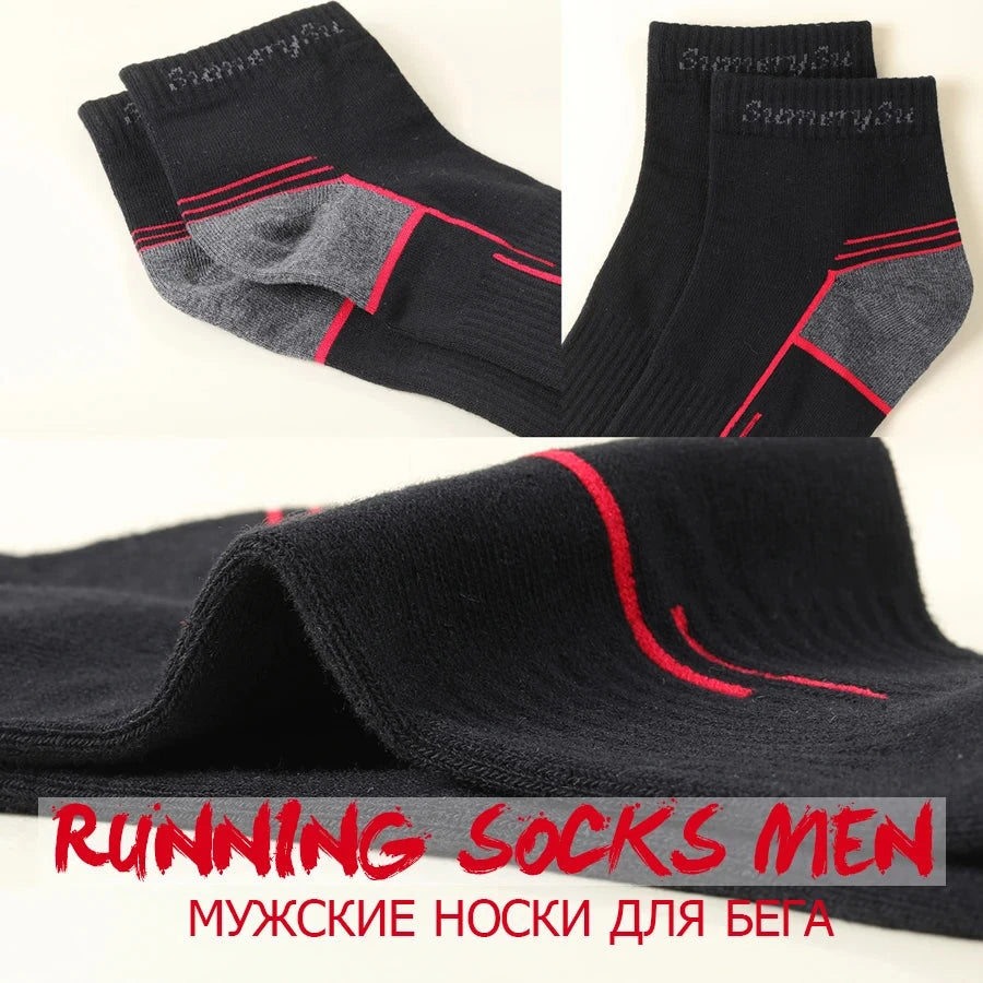5 Pairs/Lot Running Socks Men Casual Outdoor Sports Cotton Black Grey Blue Athletic Stripes 14 Colors Travel Male Husband Gifts GlowCart