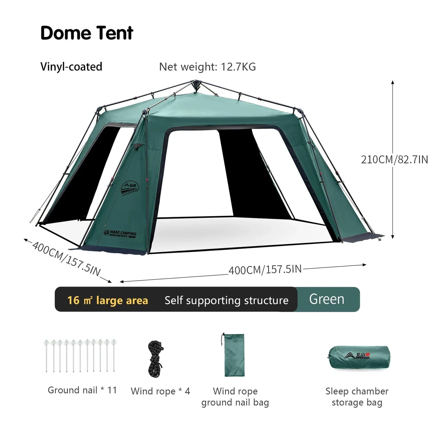 BISINNA 6-8 Persons One-touch Dome Tent Vinyl Coated Canopy GlowCart