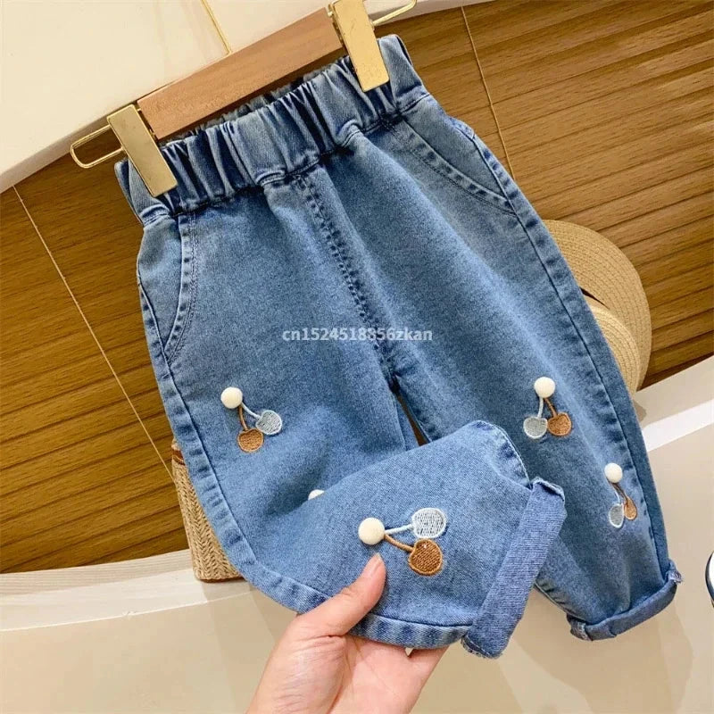 Ambroidered Flower Girl Jeans Baby Boy Kids Jeans Girl Pants Daduhey Wide Leg Pants Harem Trousers Clothes Bottoms GlowCart