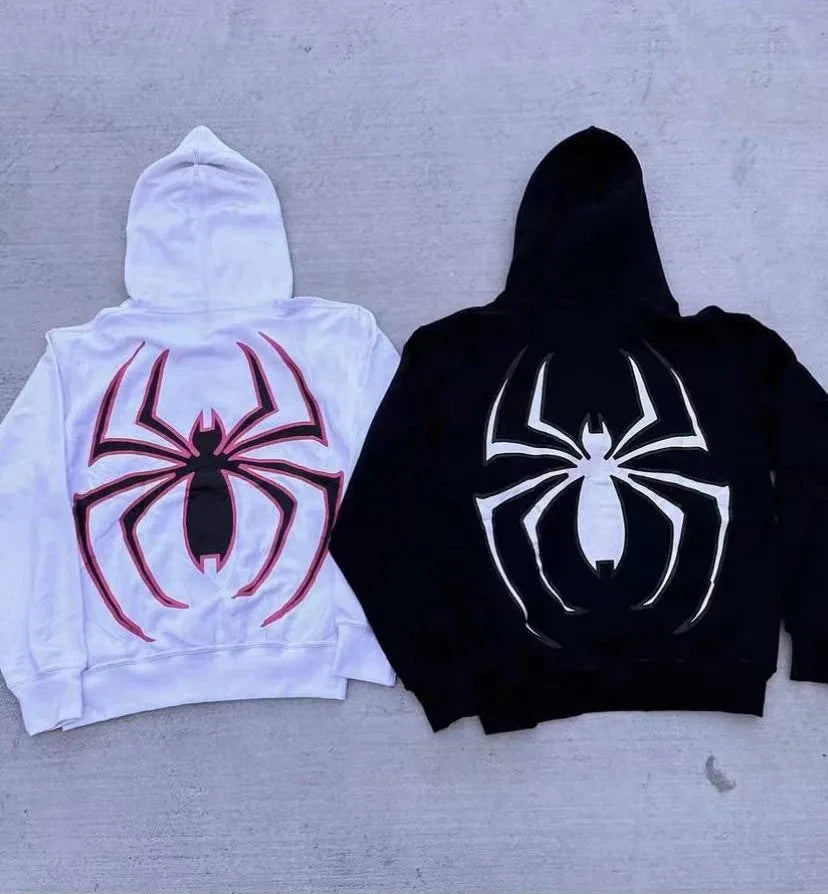 Full Zip Up Spider Hoodie Women Men Streetwear Harajuku GlowCart