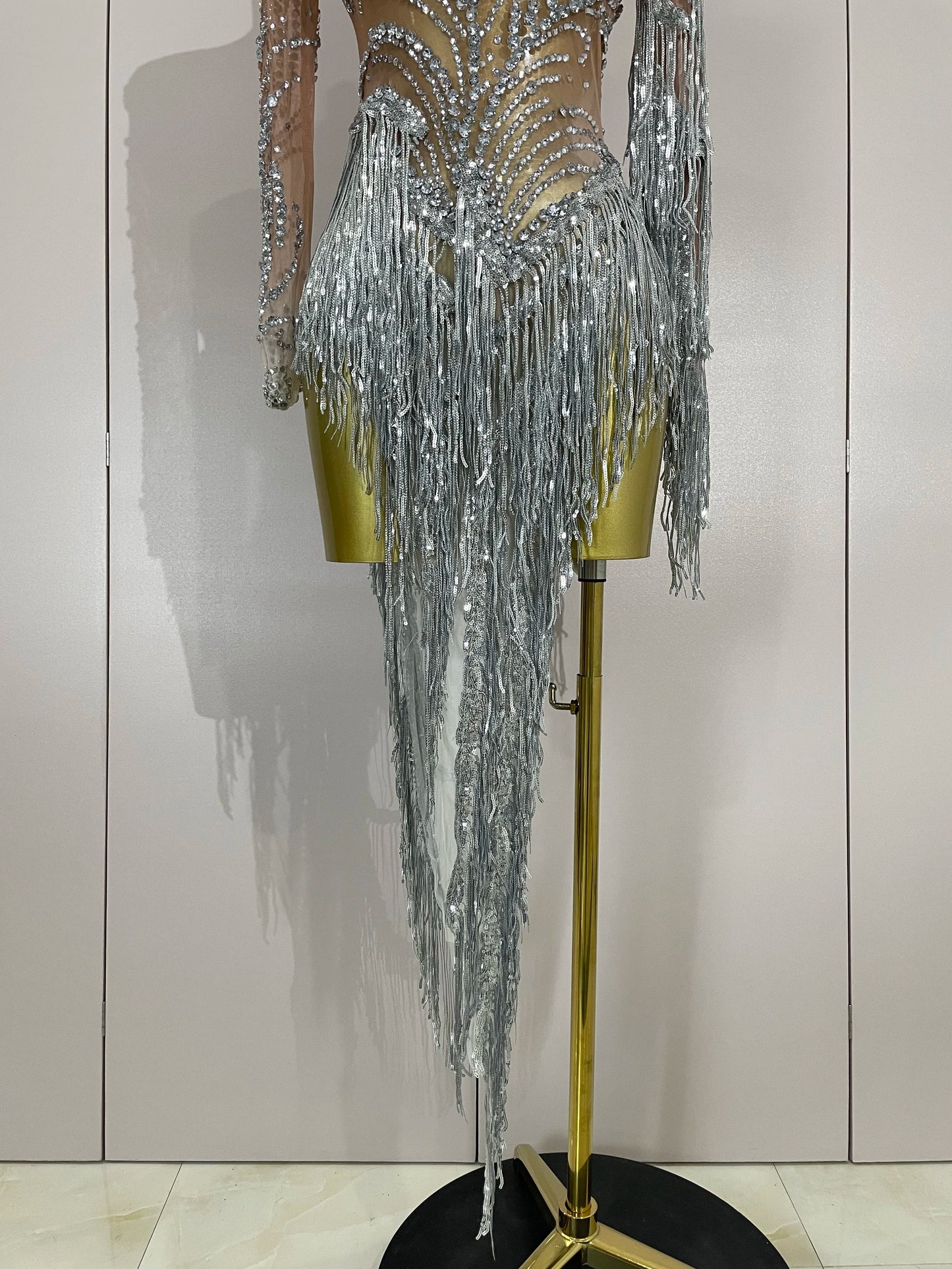 Women Sparkly Rhinestone Pearl Sequins Tassel Sexy