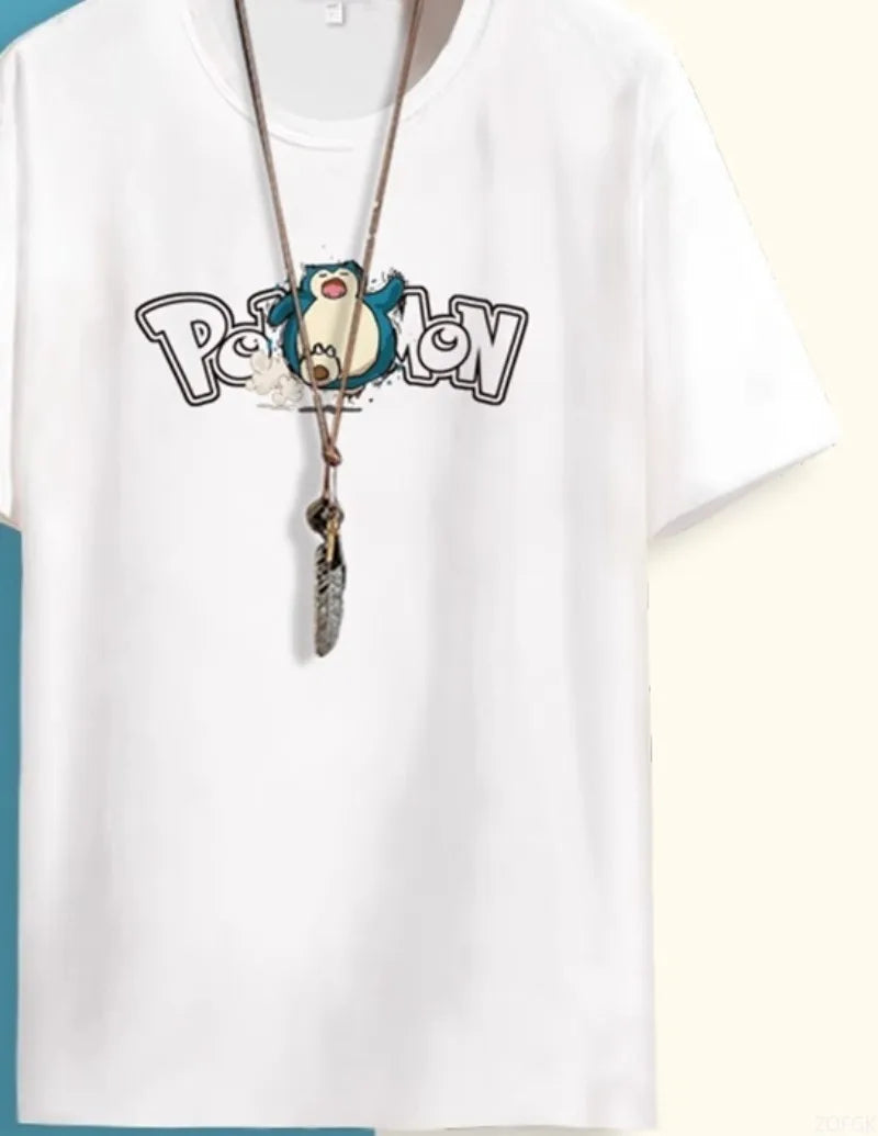 Summer Cartoon Cute Snorlax Anime Fashion Printed Short Sleeve Casual Loose Personalized Comfortable Round Neck T-shir GlowCart
