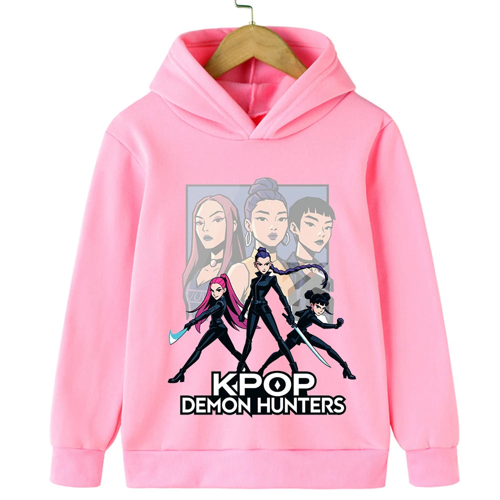 2025 Movie KPop Demon Hunters Cartoon Girls Boys Hoodies Children's Korean Wave Print Fashion Casual Tops Casual Girls Clothing GlowCart