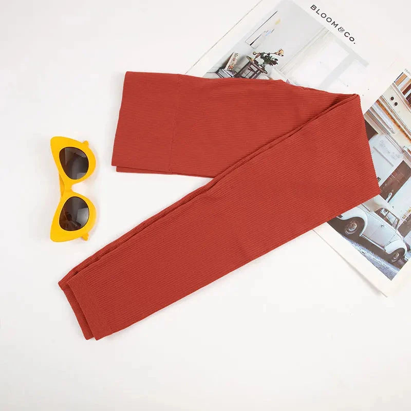 Women Seamless Ribbed Leggings High Waist Butt Lifting GlowCart