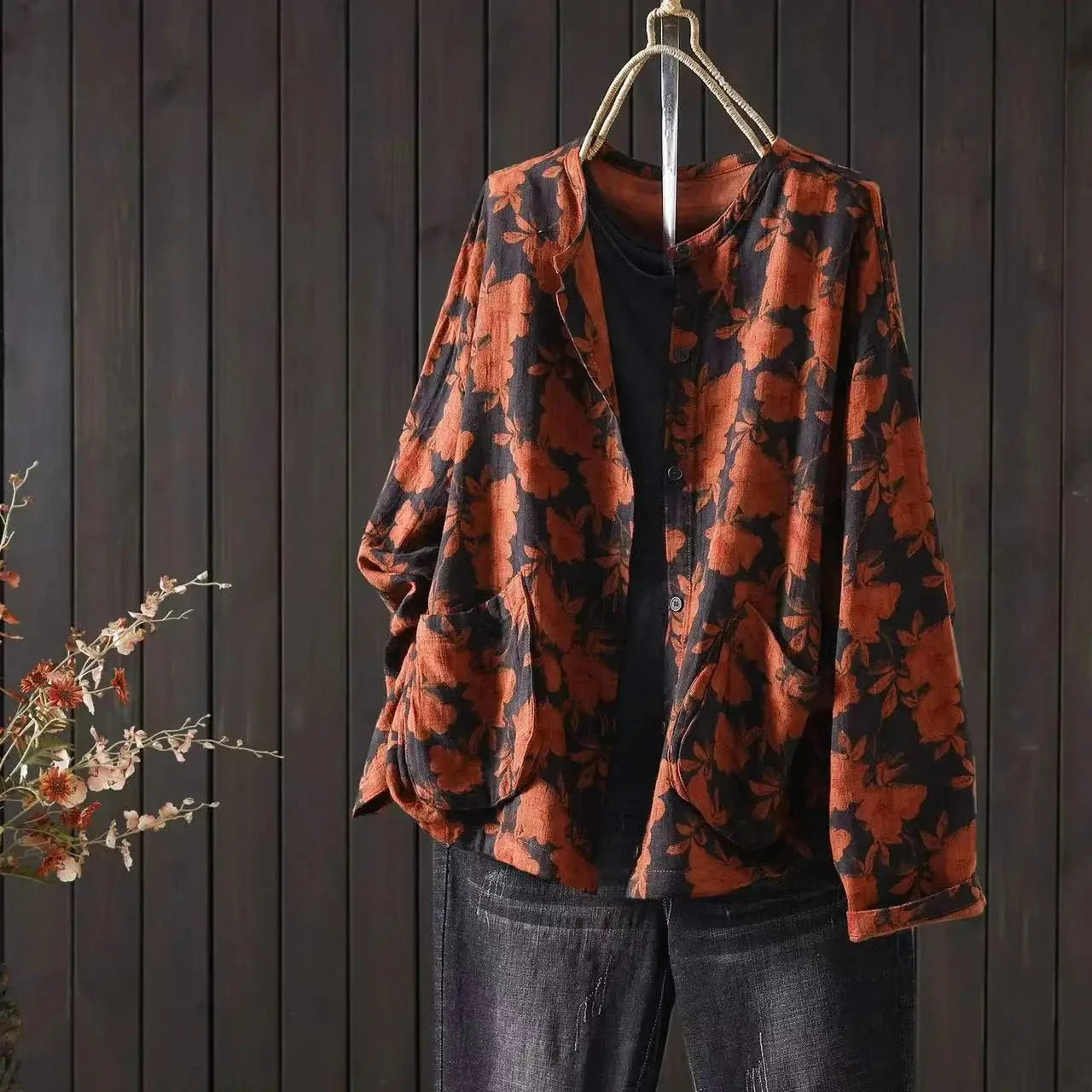 Retro Women Shirt 2025 Autumn New Casual O-Neck Button GlowCart