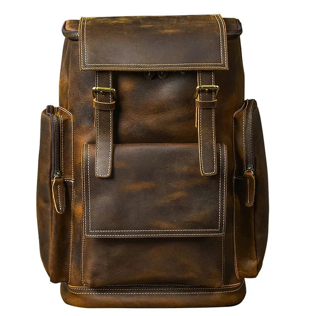 Vintage Crazy Horse Genuine Leather Backpack Men Leather GlowCart