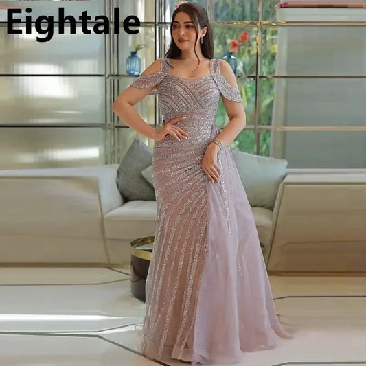 Blush Pink Mermaid Shinning Off Shoulder Evening Dress GlowCart