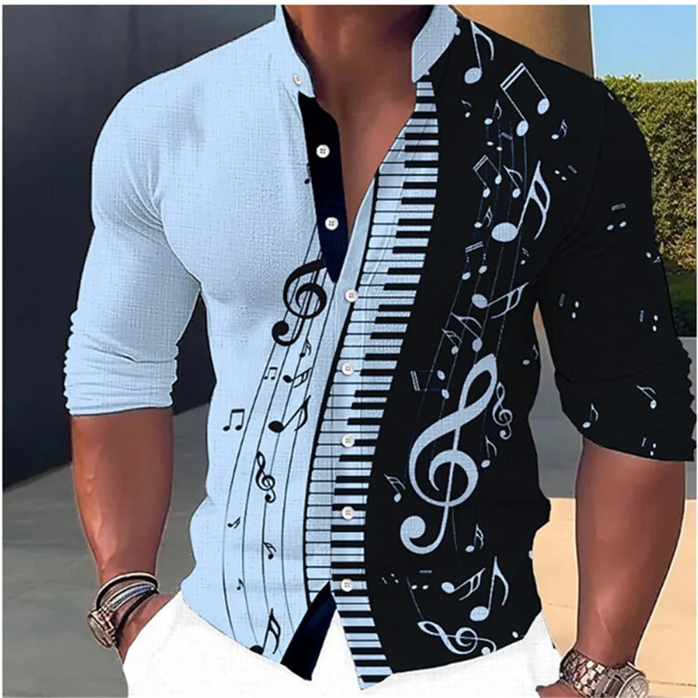 2023 Fashion and Fashion Standing Neck Shirt Men's Long Sleeve Shirt Casual Outdoor Party Soft and Comfortable Fabric Button Top GlowCart