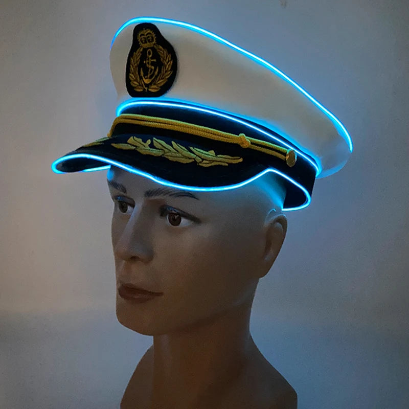 New Luminous Captain Hat LED Sailors Hat Glow In The Dark Nautical Themed Party Costume Cosplay Party Light Up Navy Cap Props GlowCart