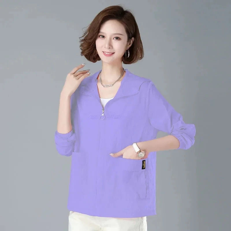 2025 Summer Women Hooded Beach UV Jacket Female Long Sleeve GlowCart