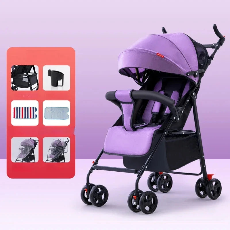 Baby Stroller Can Sit or Lie Down, Ultra-light, Portable, Simple Shock-absorbing Folding Baby BB Stroller GlowCart