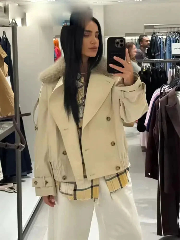 Women's Short Waterproof Windbreaker Lapel Double Breasted GlowCart