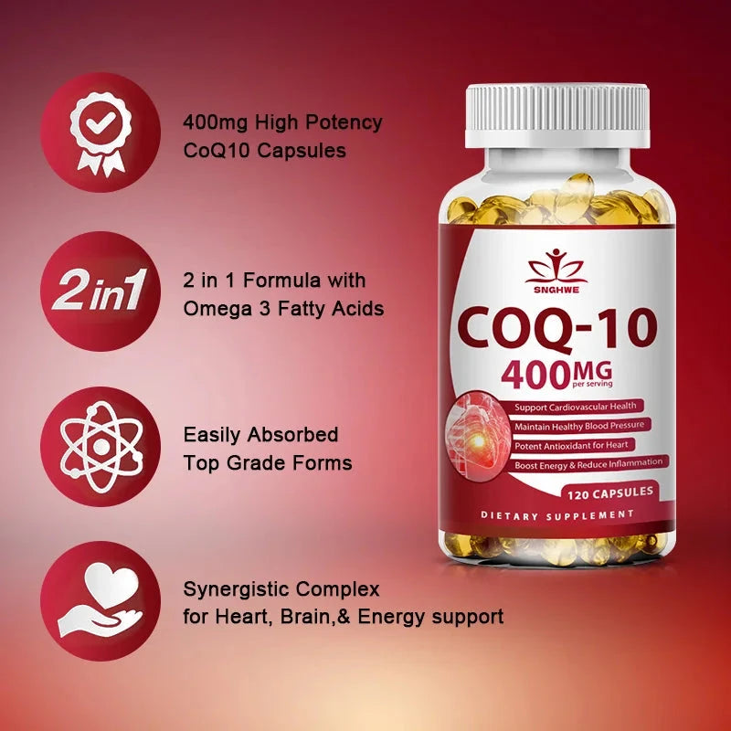 120pcs Organic Q10 Coenzyme 400mg Capsules Cardiovascular GlowCart