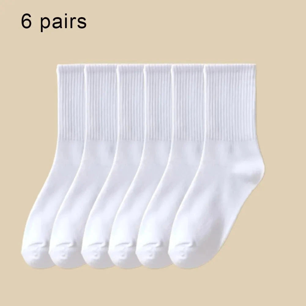 6 Pairs Women's Mid Socks Solid Color Breathable Comfortable GlowCart