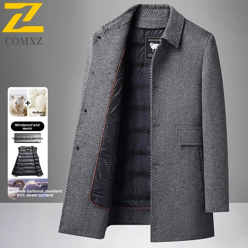 COMXZ Men Long Down Jacket Fashion Lapel Outdoor Office GlowCart