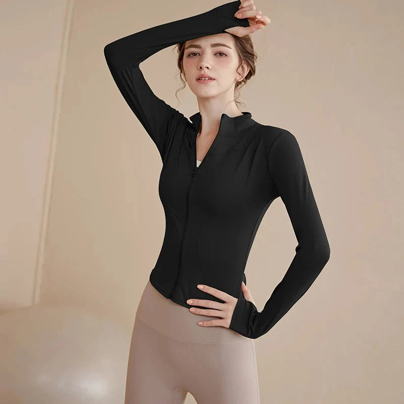 GymHUB Zip Fitness Long Sleeve Sports Jacket Yoga Shirt Quick Dry Gym Top Sunscreen Sportswear Running Coats GlowCart