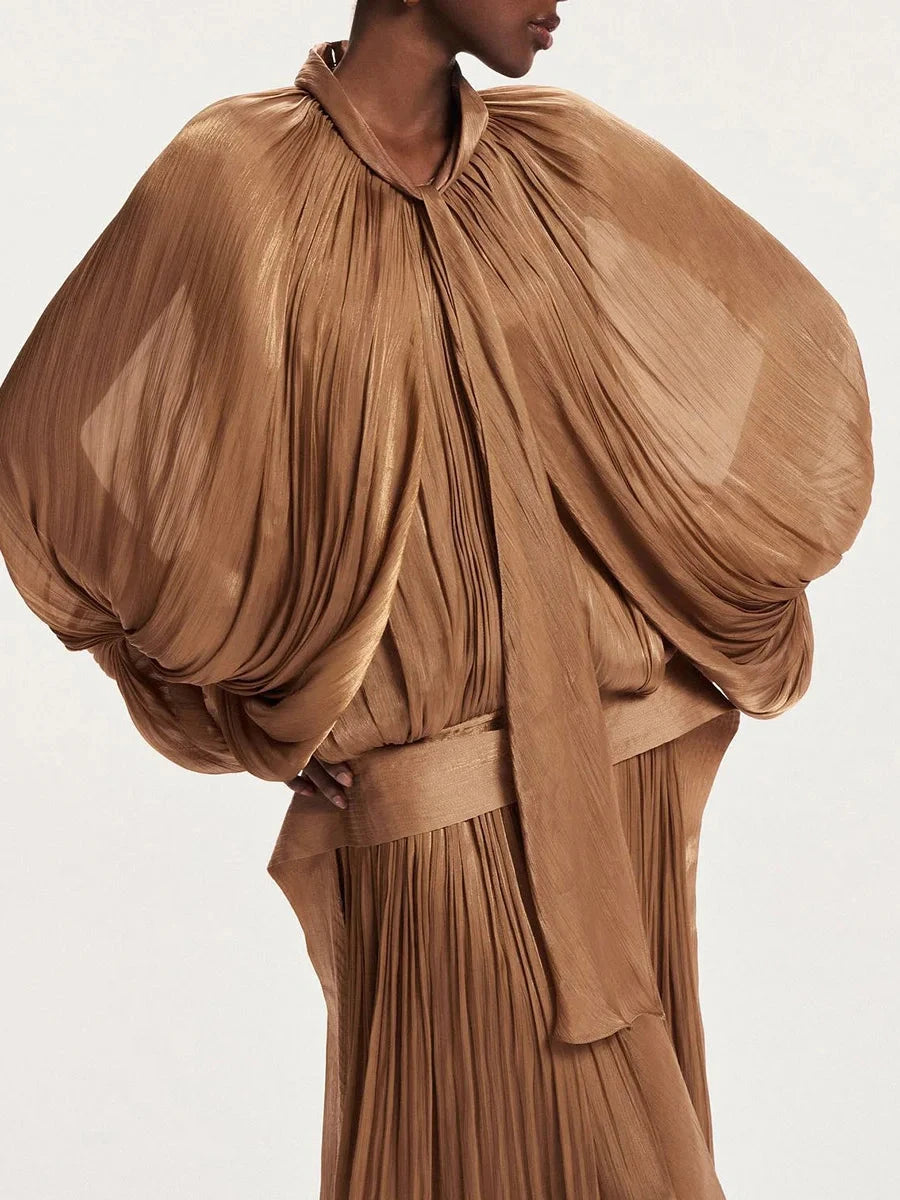 VGH Minimalist Spliced Folds Maxi Dresses for Women Scarf GlowCart