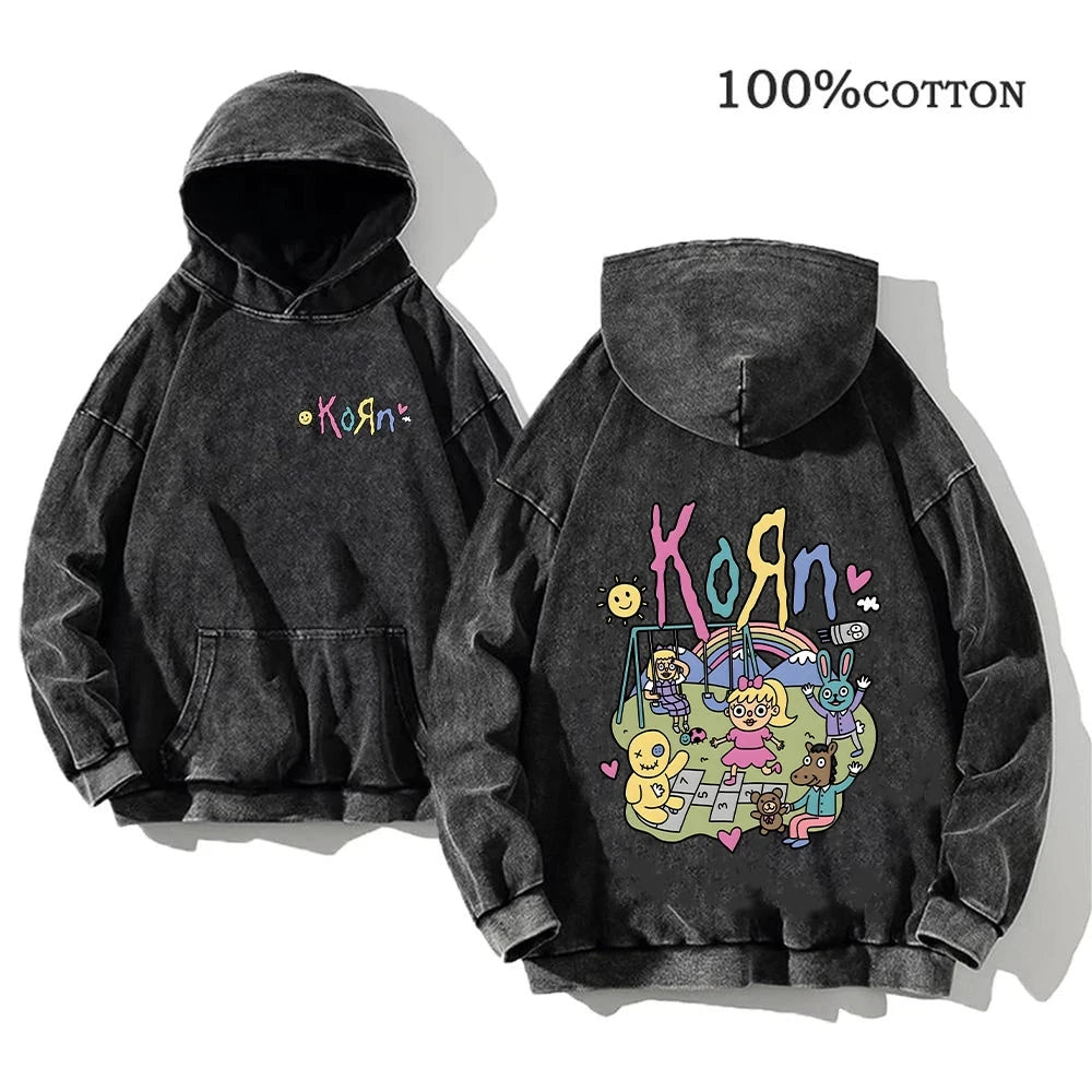 Korn Rock Band World Tour Hoodies Vintage Washed Men's GlowCart