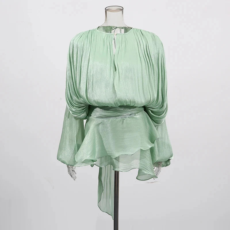 TWOTWINSTYLE Solid Patchwork Lace Up Blouse Mini Dresses For GlowCart