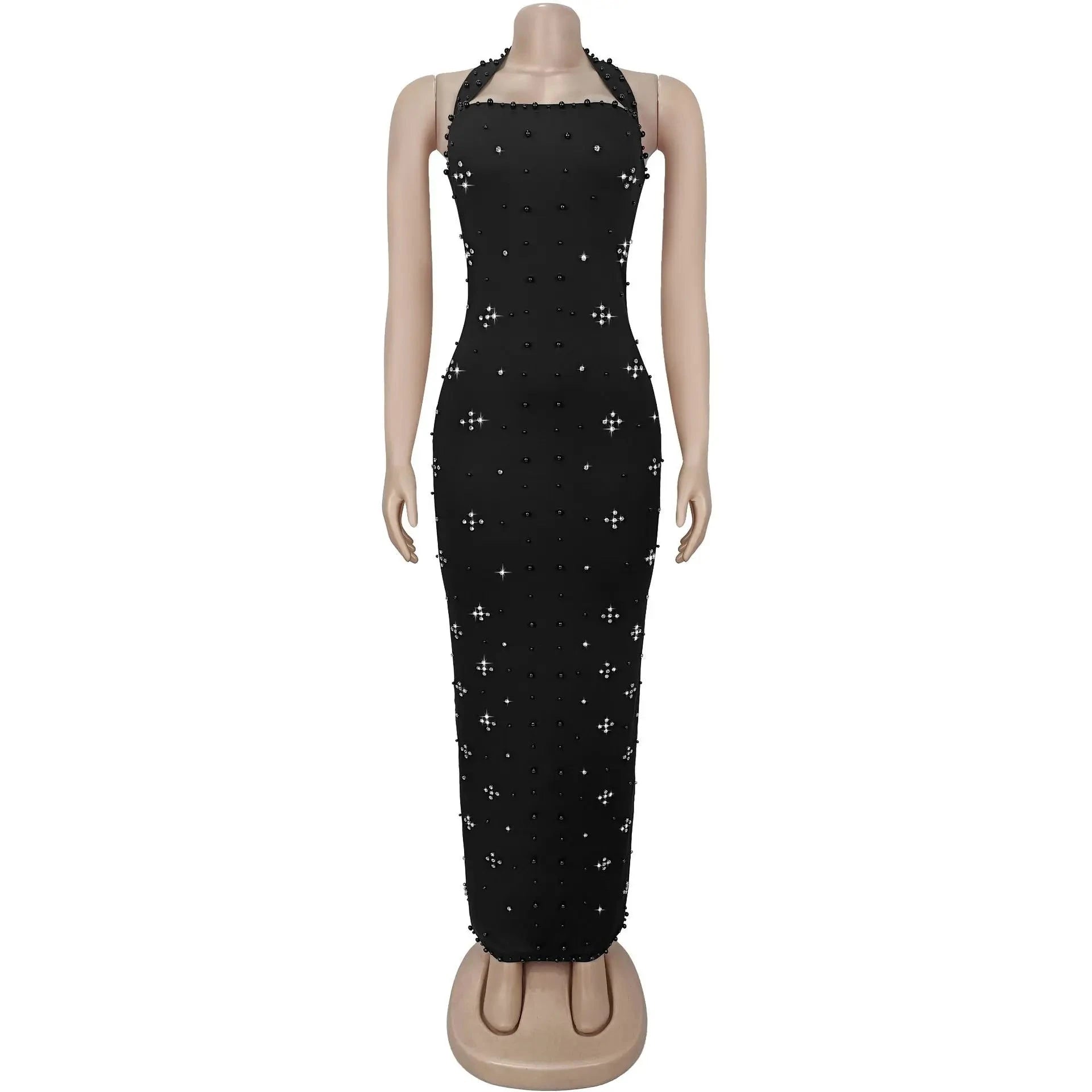 GLCMYAYA Women Diamonds Beading Halter Neck Bodycon Midi GlowCart