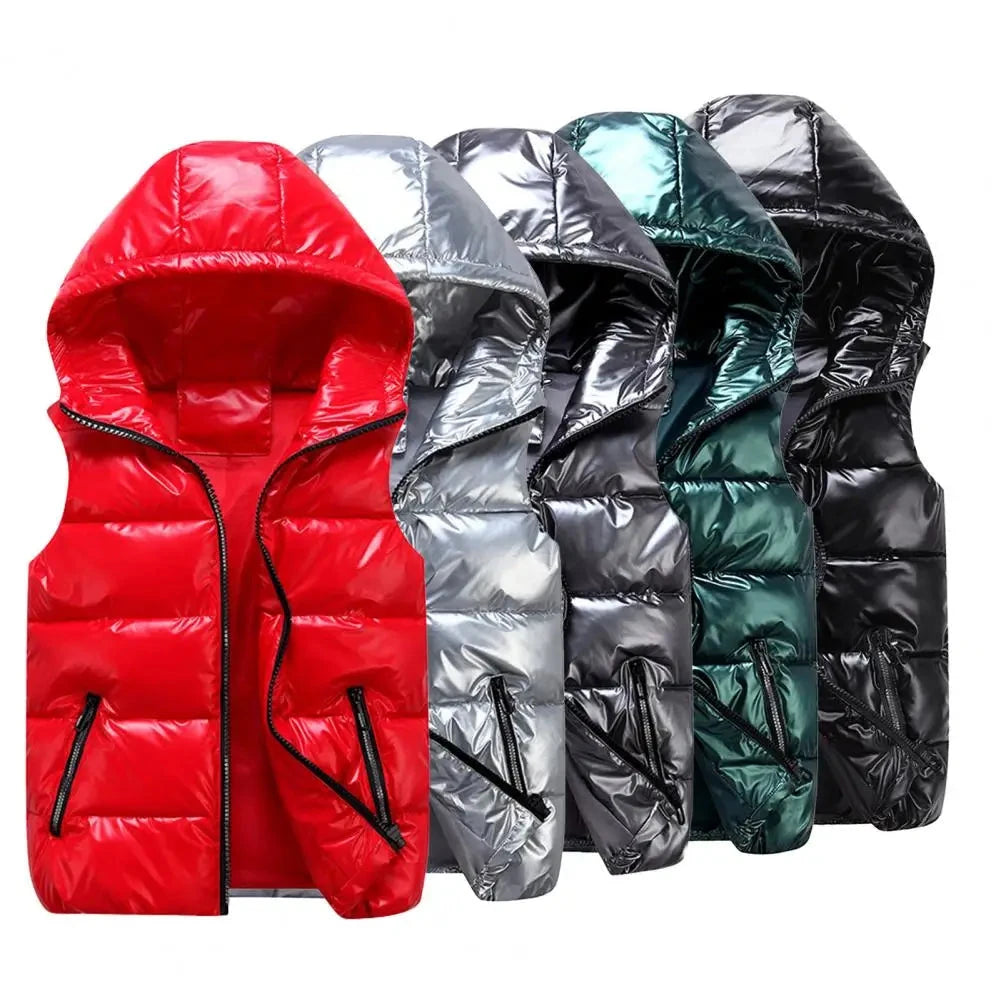 Women Winter Vest Warm Bright Color Pockets Cotton Padded GlowCart