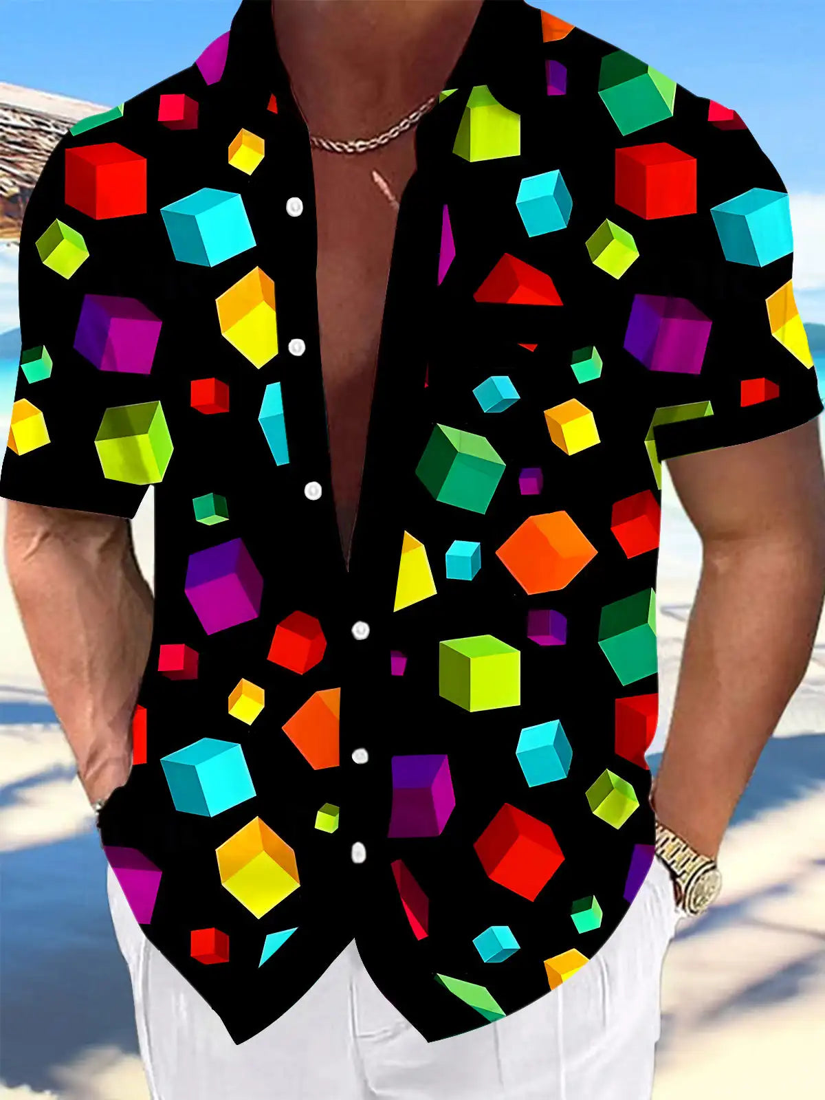 New Hawaii Spring/Summer Fashion Leisure Street Walk Tourist Beach Printed Full Open Short Sleeve Button Shirt, Quick Shipping GlowCart