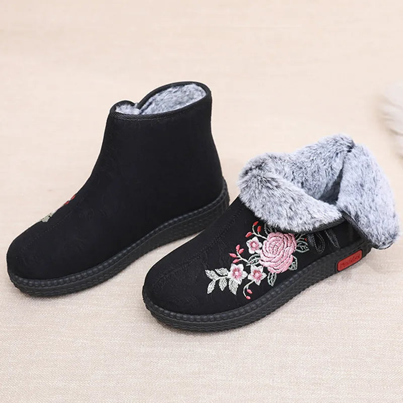 Winter Cloth Shoes Ethnic Style Botas Mujer Women's Shoes Zapatos Short Warm Boots Woman Bootie Embroidered Cotton Women Boots GlowCart