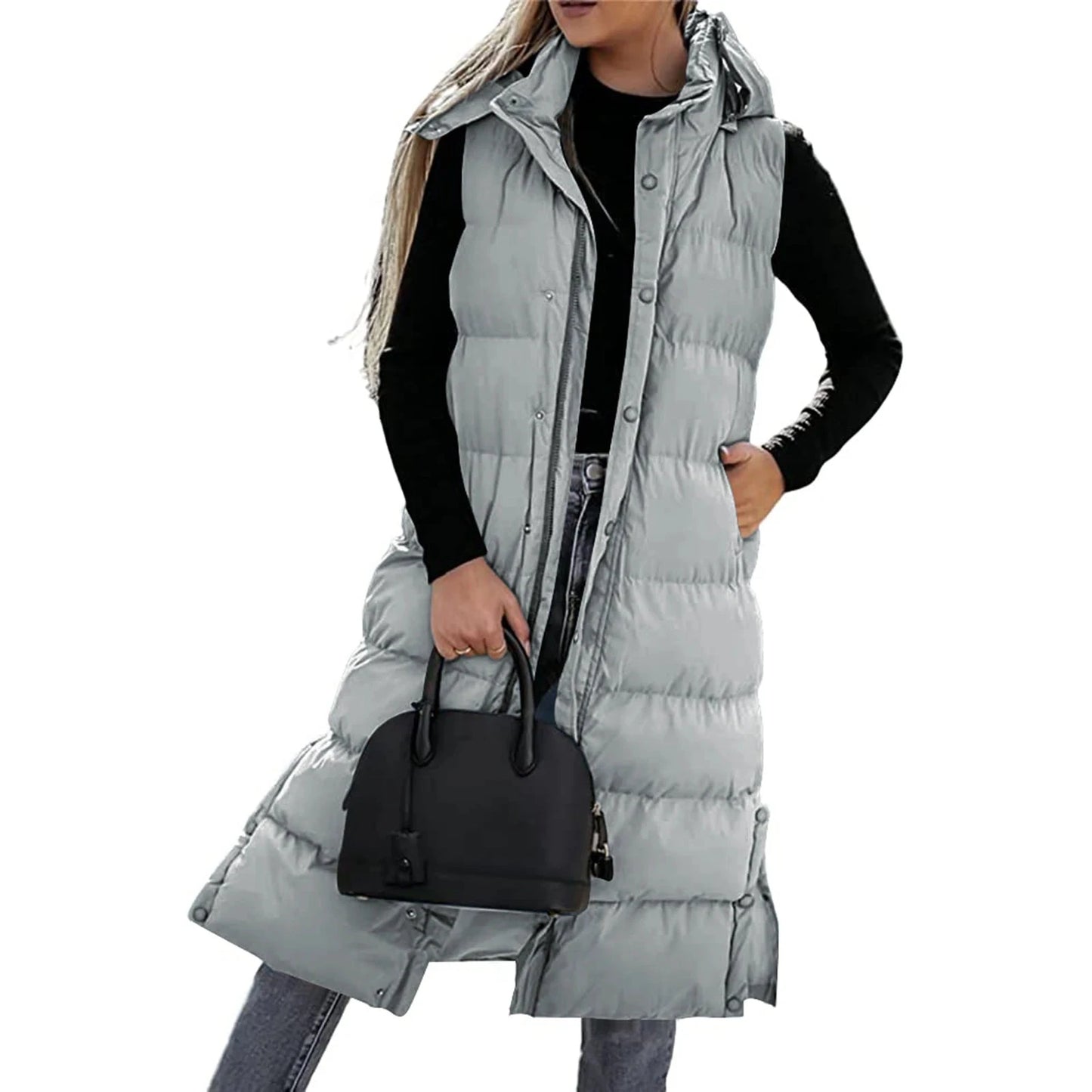 Women s Quilted Puffer Vest with Hood Sleeveless Zip-Up GlowCart