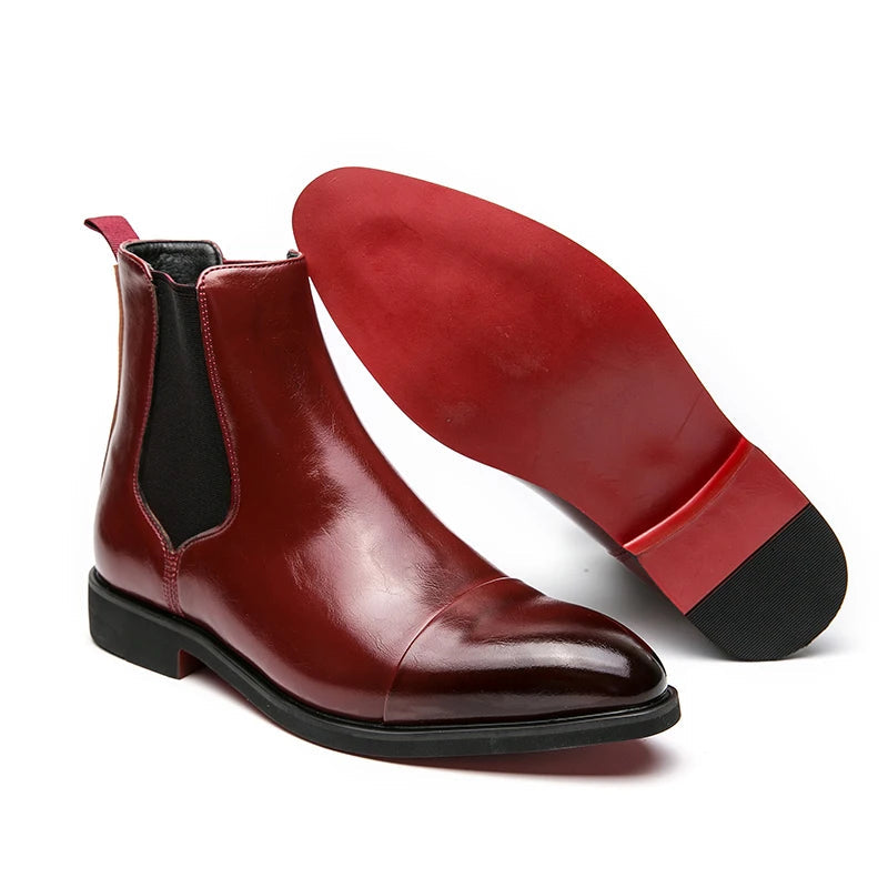 Chelsea Boots for Men Red Sole Pu Ankle Business Round Toe Slip-On Mens Boots Free Shipping Size 38-46 Men Shoes GlowCart