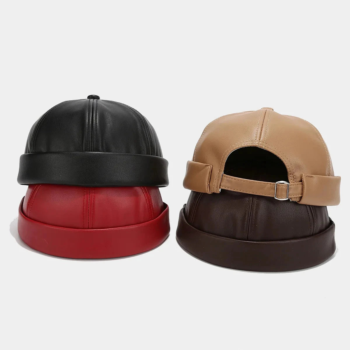 Solid Color PU Leather Landlord Hat Men Women Simplicity GlowCart