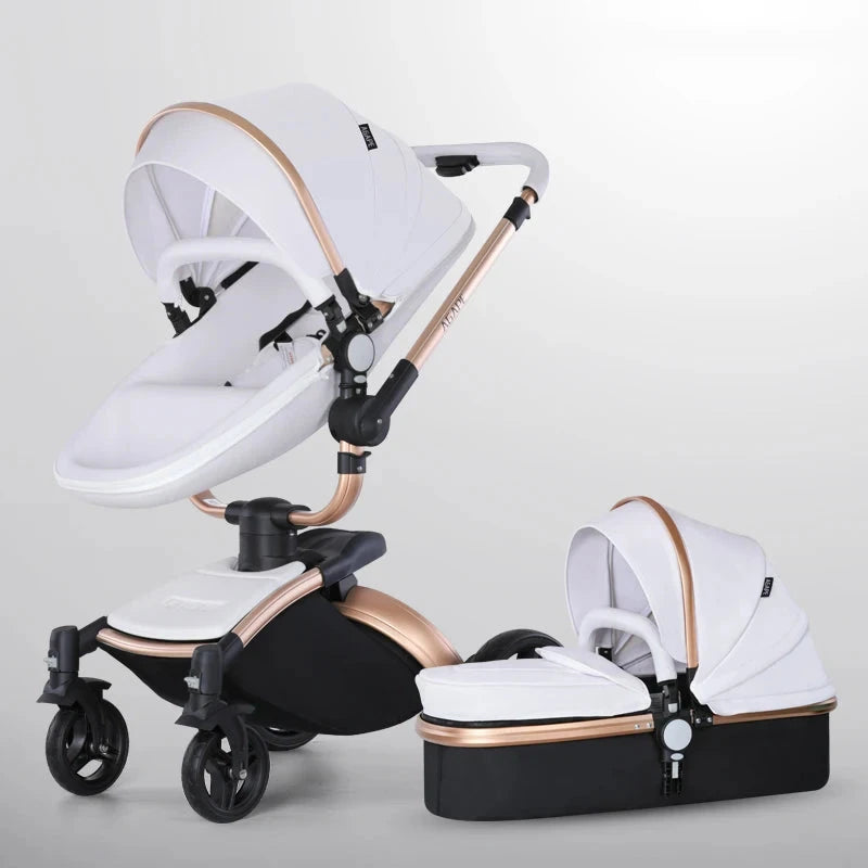 New High Quality baby stoller 3 /2 in 1 Baby Pram High Landscape Fold PU leather kinderwagen baby Carriage car Newborn pushchair GlowCart