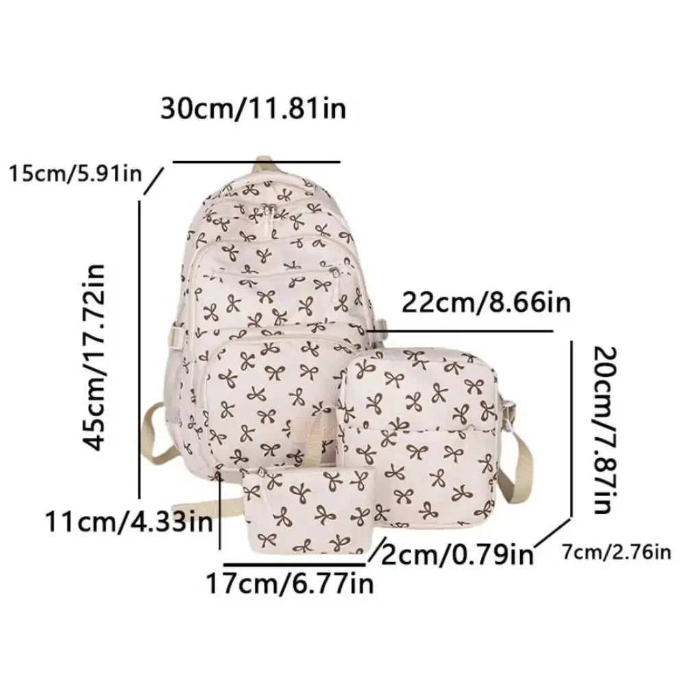 3Pcs/Set Bow Print Backpack with Crossbody Bag and Small GlowCart
