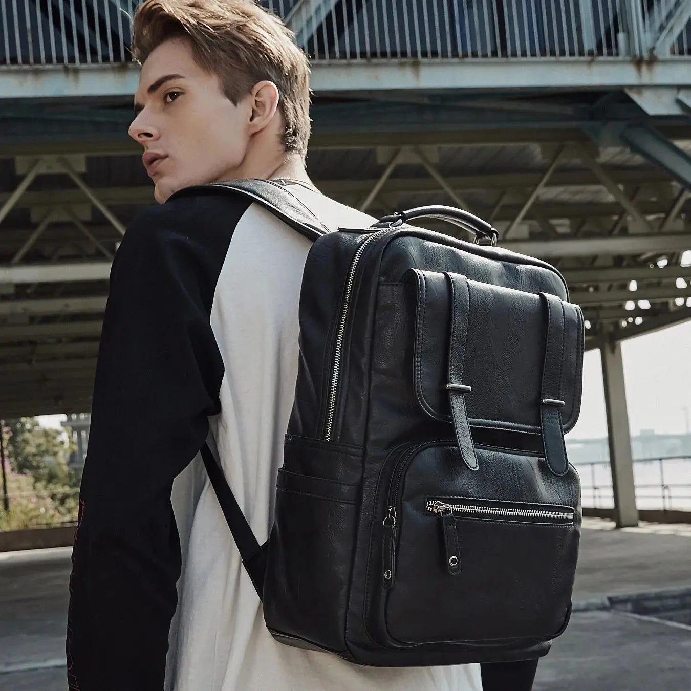 MOYYI Leather Laptop Backpack for Men Waterproof Travel GlowCart