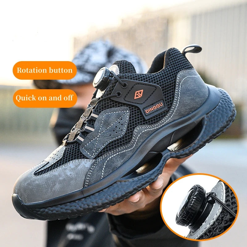 WOUDHONY Rotary Buckle Work Sneakers Protective Shoes Safety Industrial Puncture-Proof Anti-smash Steel Toe Shoes GlowCart