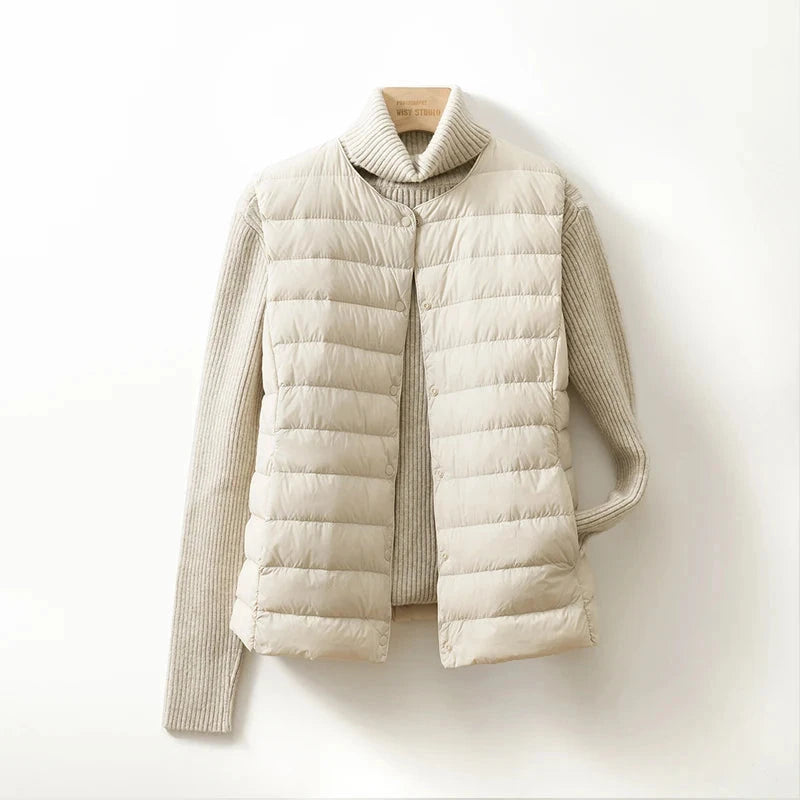 New Women's Collarless Down Liner Vest V-Neck Lightweight GlowCart