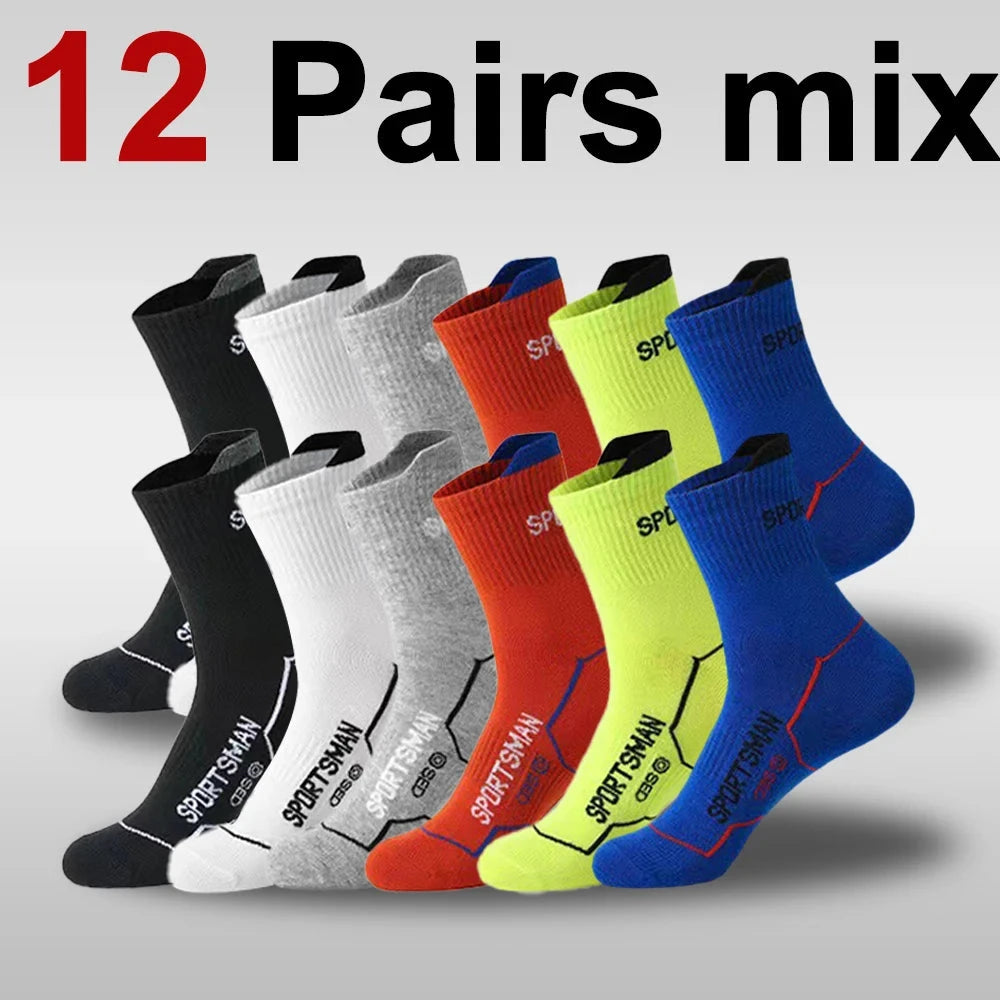 6/12 Pairs Men Mid Length Sports Socks Fashionable Geometric Patterns Breathable Odor Resistant Running Cycling Basketball Socks GlowCart