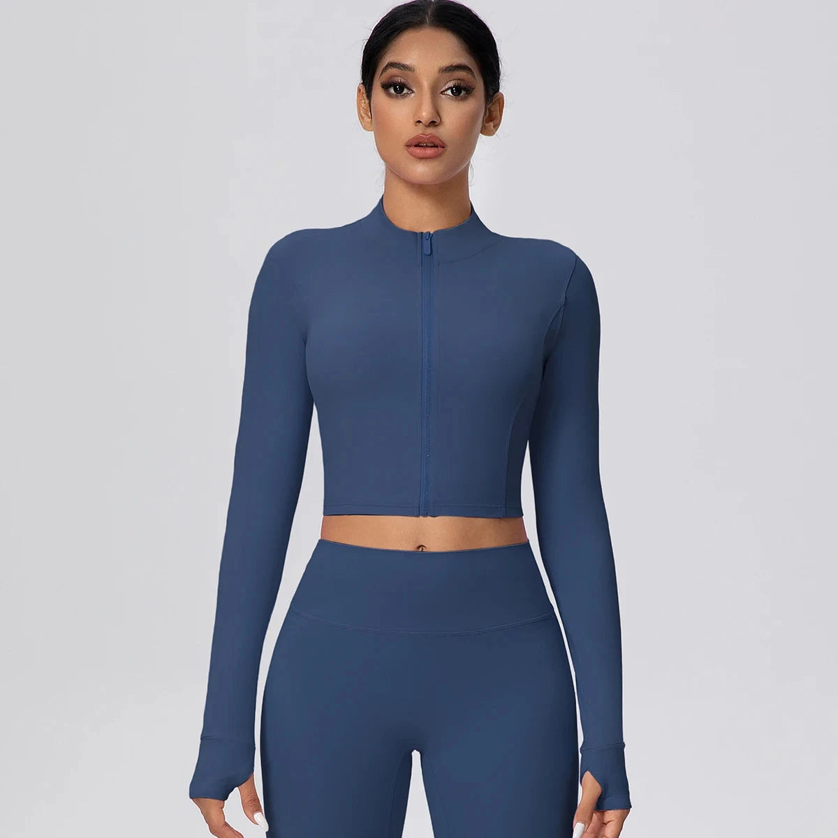 Woman Solid Color Slim Casual Zipper Long Sleeves Yoga Tight Naked Feel Sports Thumb Hole Gym Workout Top Running Yoga Jacket GlowCart