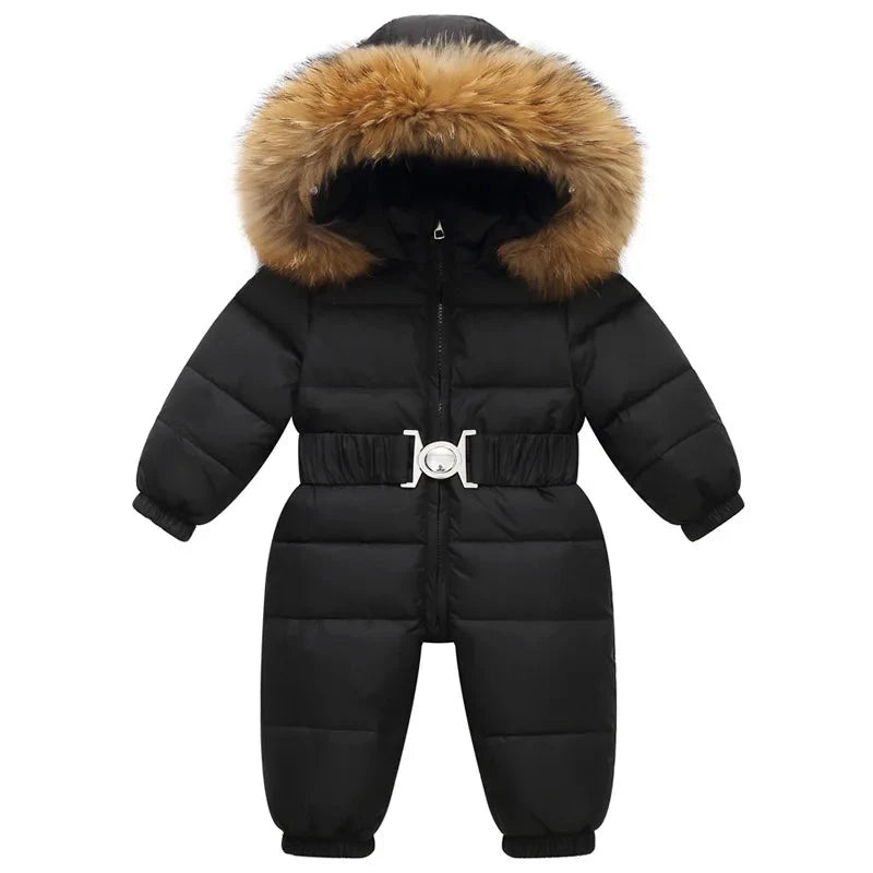 Children Winter Overalls Waterproof Hooded Girl Down Jacket Baby Boy Warm Jumpsuit Toddler Girl Faux Fur Ski Suit Kids Snowsuit GlowCart