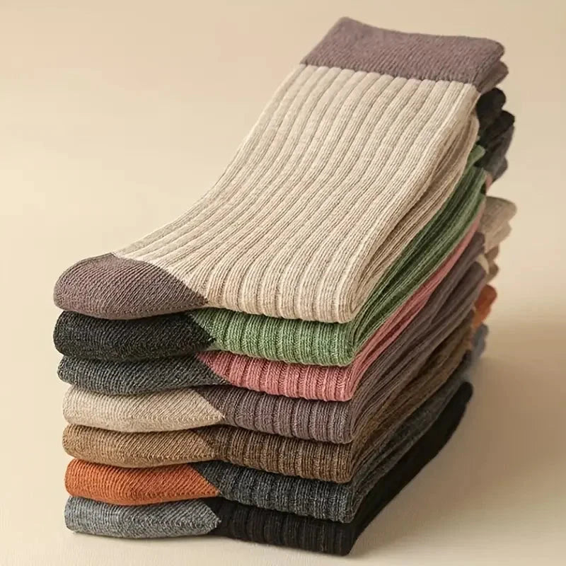 7 Pairs of Cozy Patchwork Crew Socks - Soft, Breathable, and GlowCart